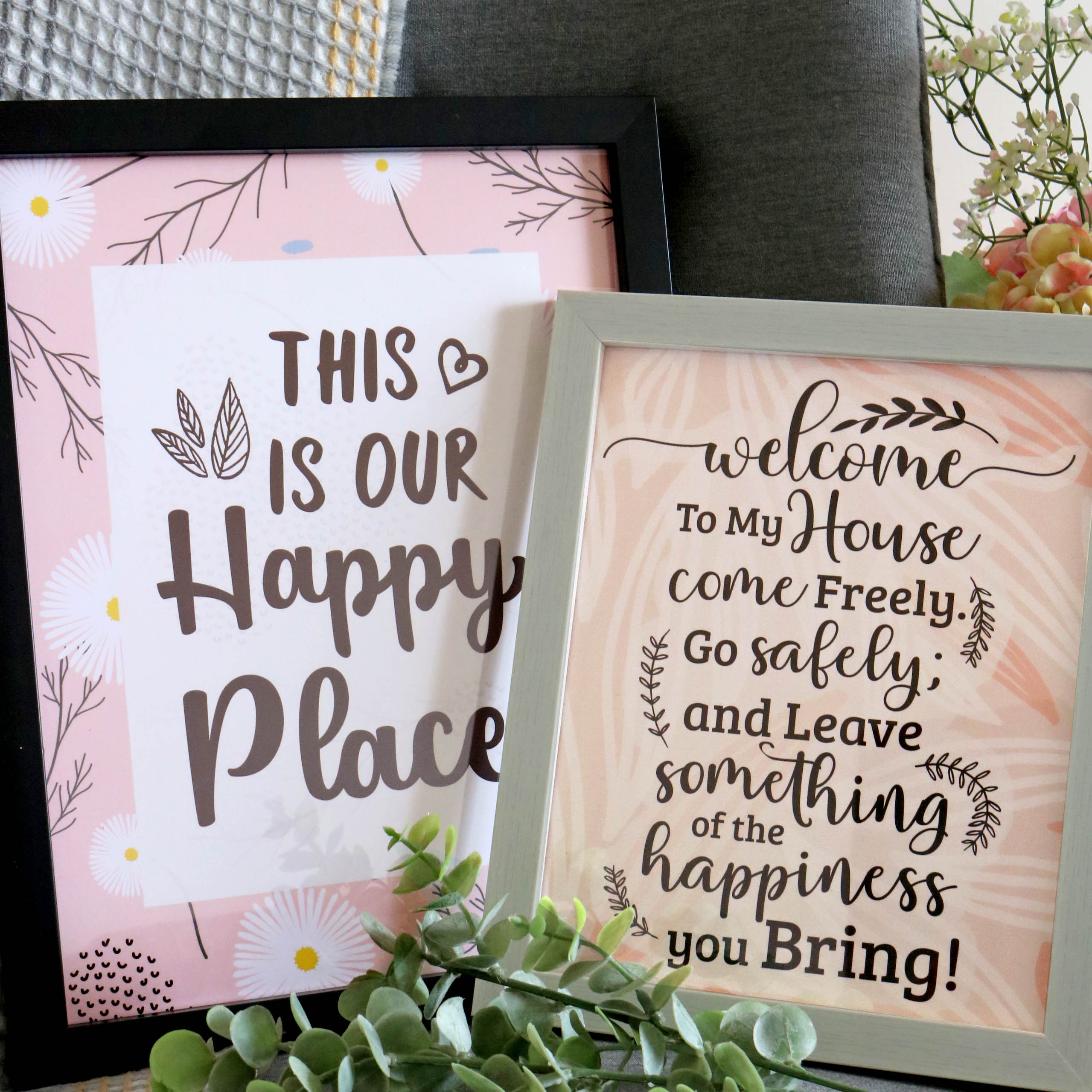 Set of 2 Art Frames - Welcome & Happy Place