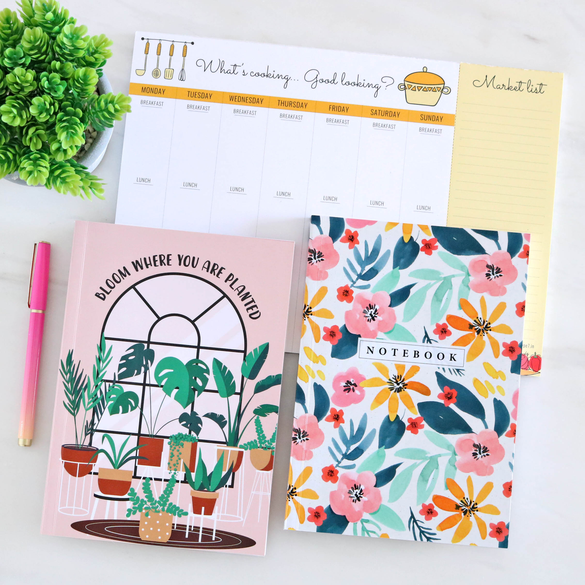 Meal Planner & Set of 2 Notebooks - Spring Season & Blooming Day
