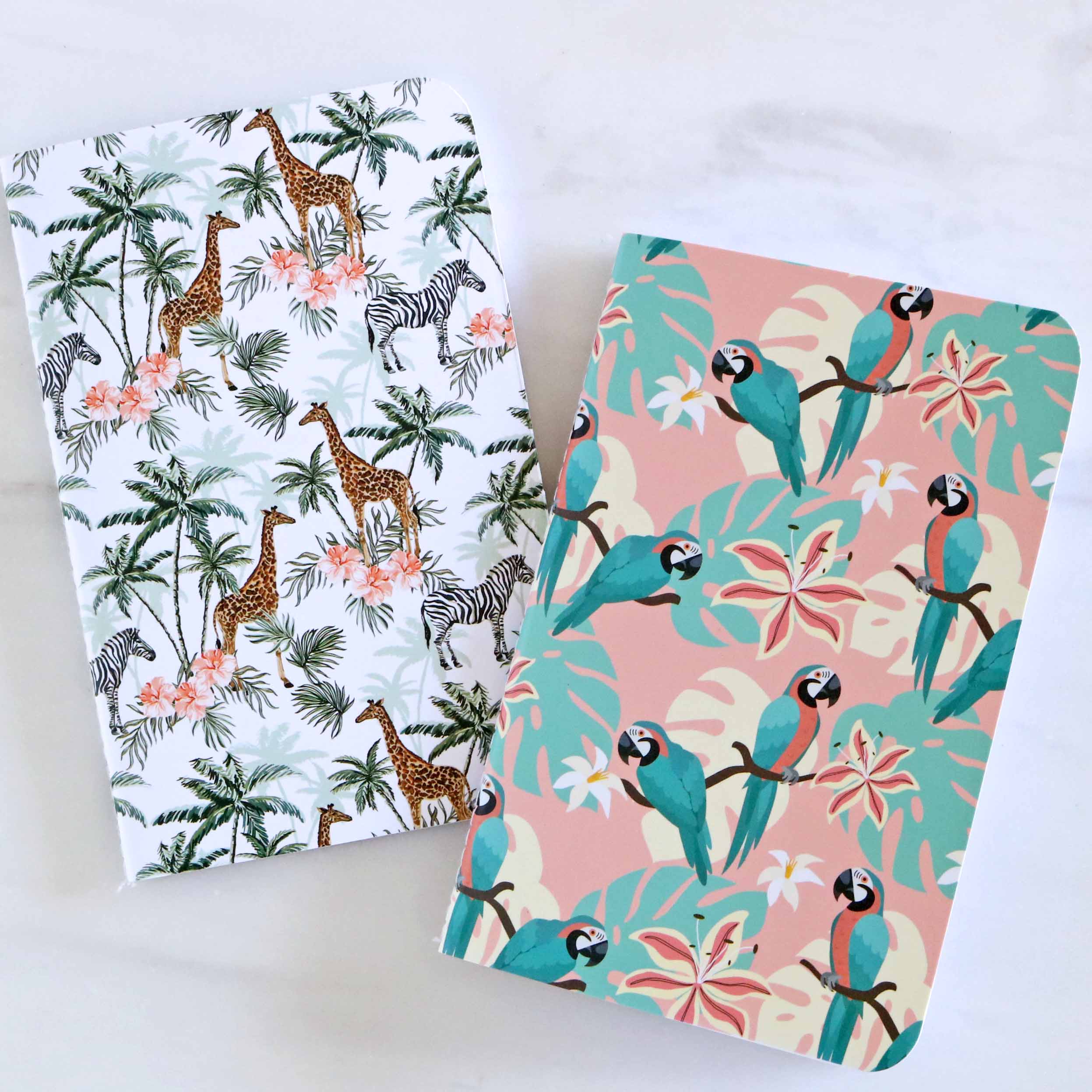 Set of 2 Pocket Notebooks - Tropical Parrot & African Safari