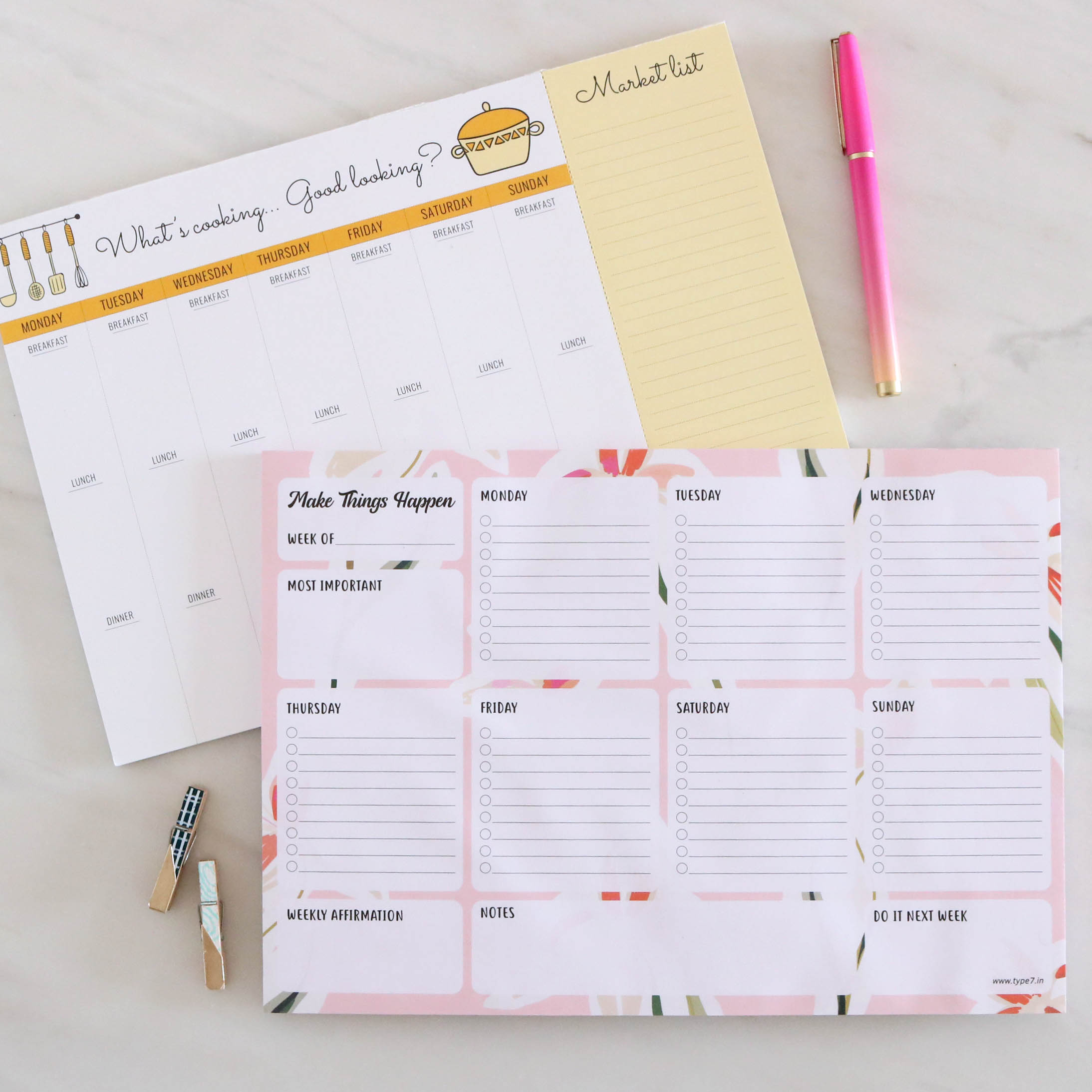 Set of 2 Weekly Planners - Make Things Happen & What's Cooking