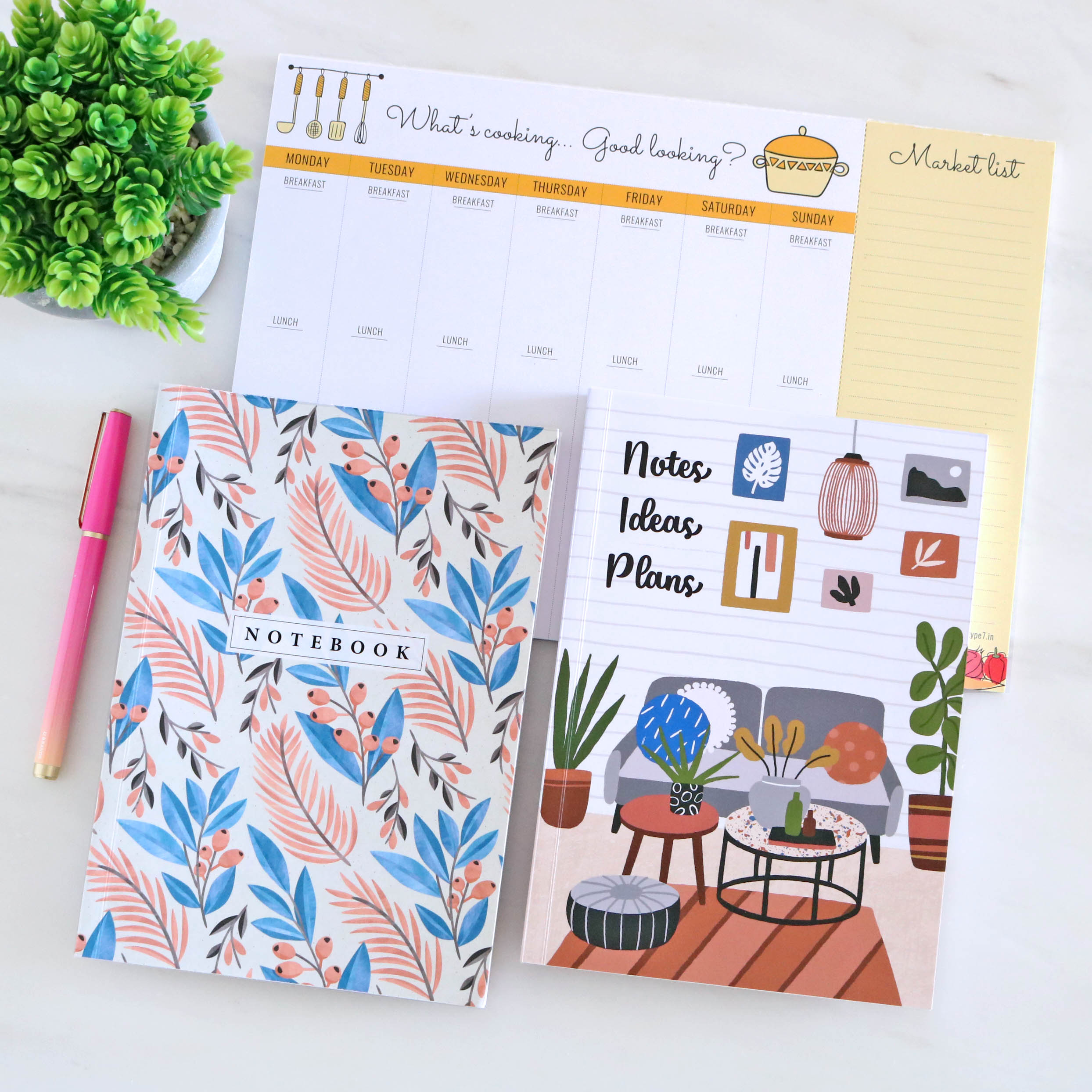 Meal Planner & Set of 2 Notebooks - Living Room & Wildflower